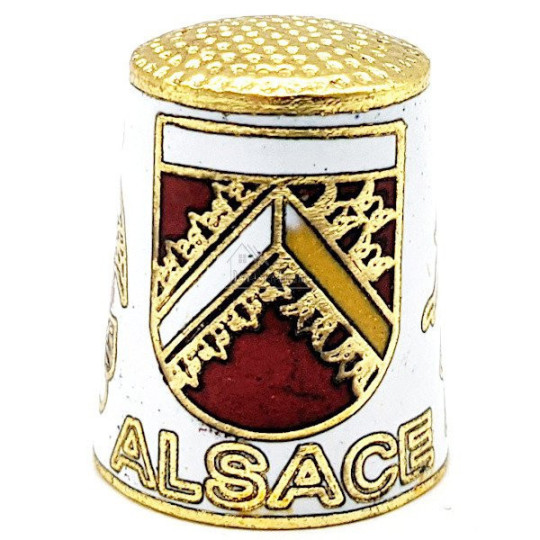 Dé à Coudre de Collection Blanc en Métal doré avec Écusson, Cigogne et Alsacienne