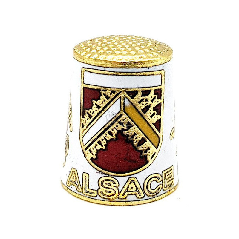 Dé à Coudre de Collection Blanc en Métal doré avec Écusson, Cigogne et Alsacienne