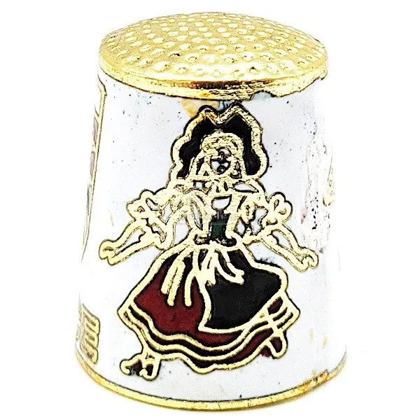 White Collection thimble in gold plated metal with Stork and Alsatian crest