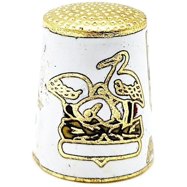 White Collection thimble in gold plated metal with Stork and Alsatian crest
