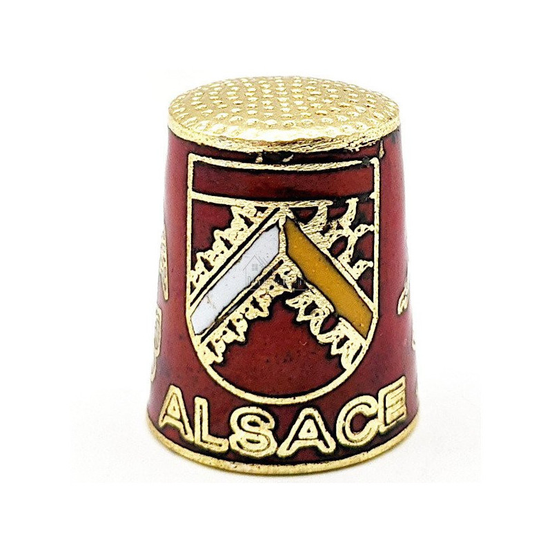 Dé à Coudre de Collection Rouge en Métal doré avec Écusson, Cigogne et Alsacienne