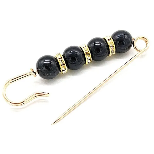 Schwarze Perlen Gold Phantasie Kindermädchen Pin Brosche Set mit Strass