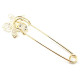 Large Golden Fancy Safety Pin Brooch Flower Head set with Rhinestones
