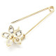 Large Golden Fancy Safety Pin Brooch Flower Head set with Rhinestones