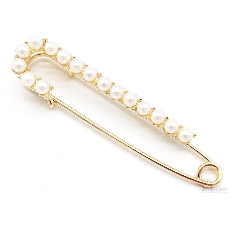 Grande Broche Épingle à Nourrice dorée avec Perles Fantaisies