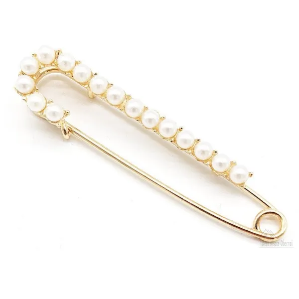 Grande Broche Épingle à Nourrice dorée avec Perles Fantaisies