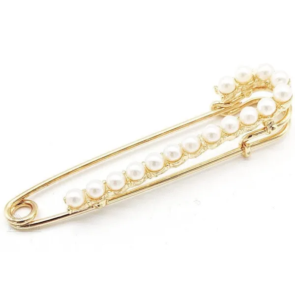 Grande Broche Épingle à Nourrice dorée avec Perles Fantaisies