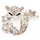 Golden brooch fancy fox shape set with rhinestones