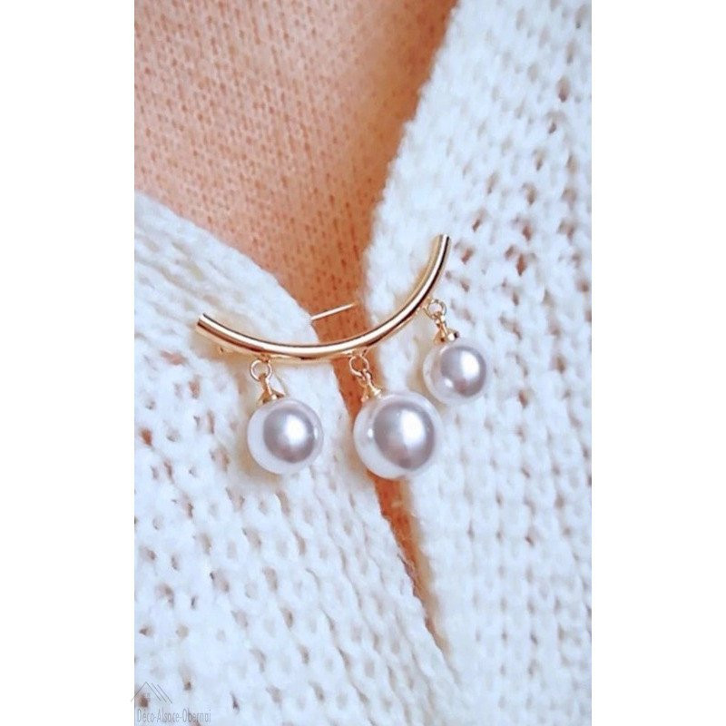 Broche dorée Fantaisie Épingle à Pull et Gilet avec Perles