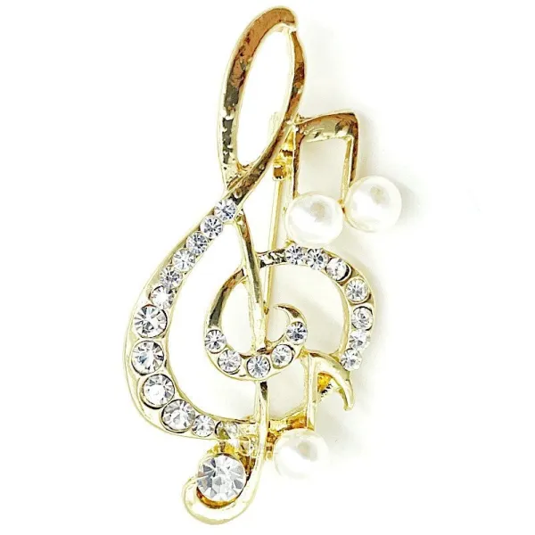 Golden Brooch Clef de Sol Fancy with Rhinestones