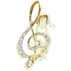 Broche dorée Fantaisie Clef de Sol avec Strass