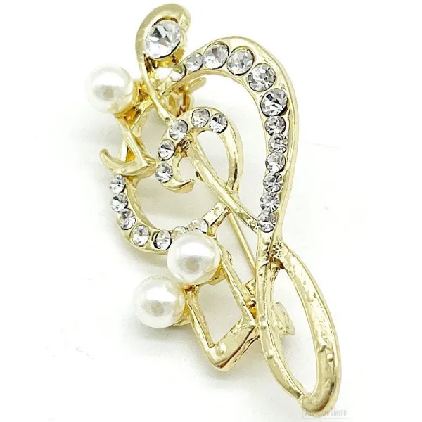 Broche dorée Fantaisie Clef de Sol avec Strass