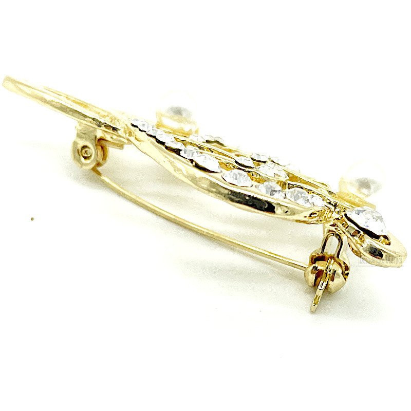 Golden Brooch Clef de Sol Fancy with Rhinestones