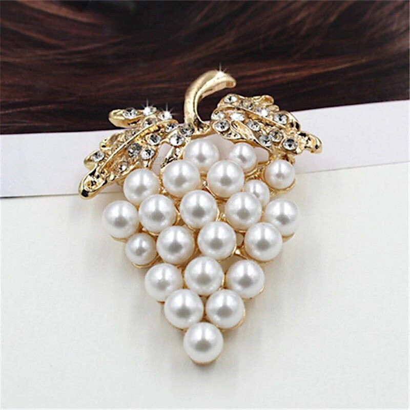 Golden Brooch Fancy Bunch of Grapes with Rhinestones