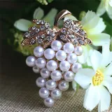 Golden Brooch Fancy Bunch of Grapes with Rhinestones