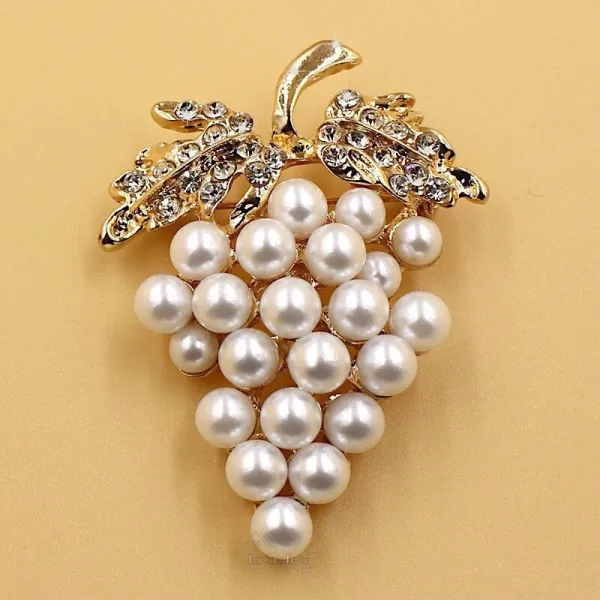Golden Brooch Fancy Bunch of Grapes with Rhinestones