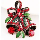 Golden Brooch Fancy Christmas Bells with Rhinestones