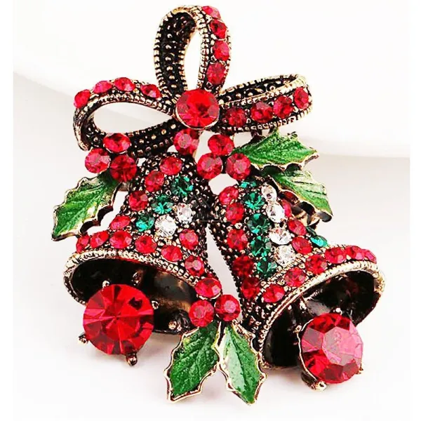 Broche dorée Fantaisie Cloches de Noël avec Strass