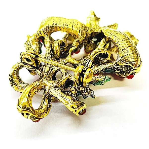 Broche dorée Fantaisie Cloches de Noël avec Strass