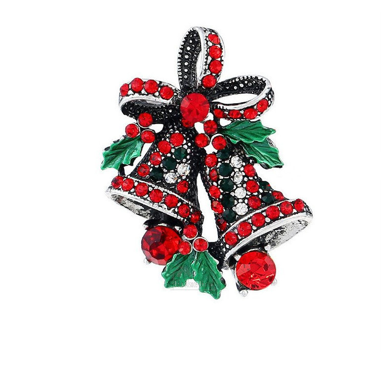 Broche dorée Fantaisie Cloches de Noël avec Strass