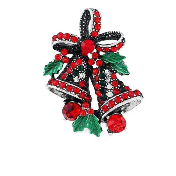 Golden Brooch Fancy Christmas Bells with Rhinestones