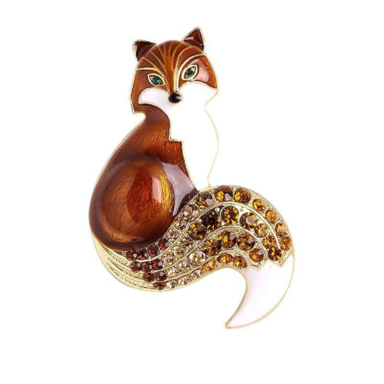 Fancy Brown Fox Gold Brooch set with Rhinestones