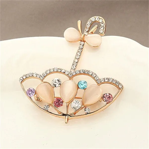 Fancy golden Brooch Umbrella shape set with Rhinestone
