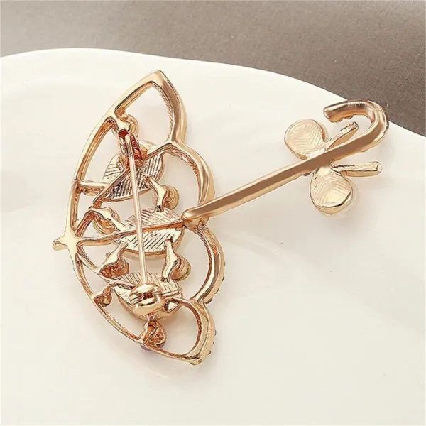 Fancy golden Brooch Umbrella shape set with Rhinestone