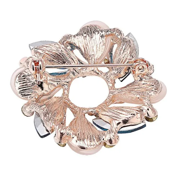 Fancy Gold Brooch Opal Flower shape set with Rhinestone