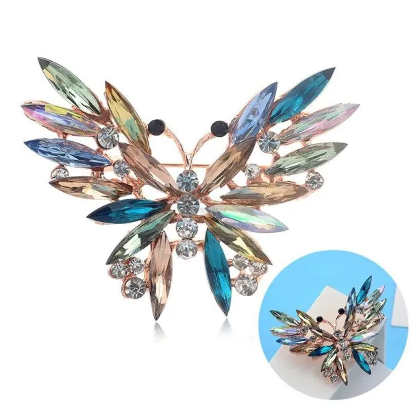 Fancy flying Butterfly shape gold brooch set with Rhinestone
