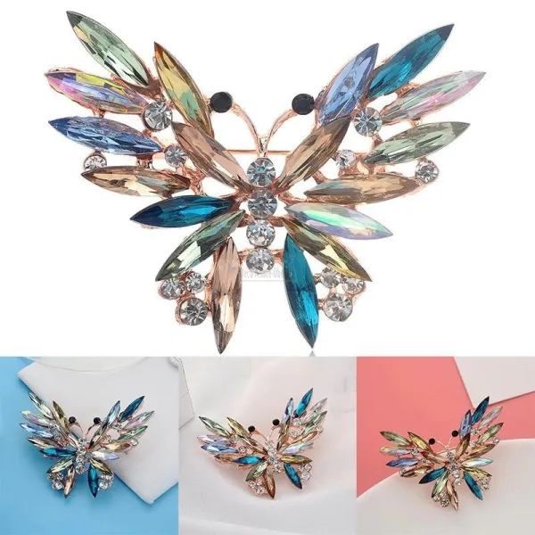 Fancy flying Butterfly shape gold brooch set with Rhinestone