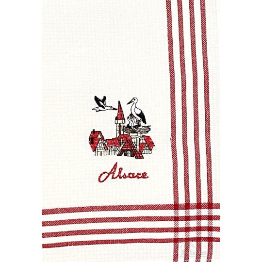 Kitchen Towel Honeycomb embroidered Trio of Stork of Alsace