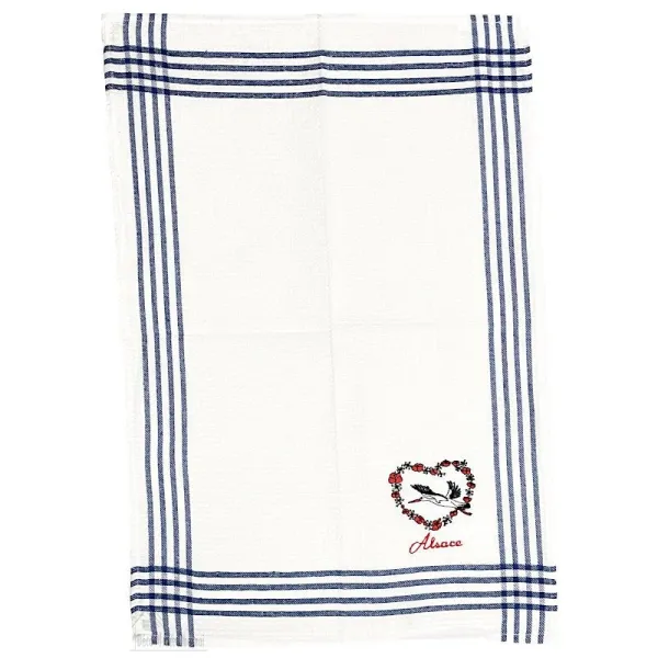 Torchon de Cuisine Nid d'Abeille brodé bleu Coeur de Cigogne