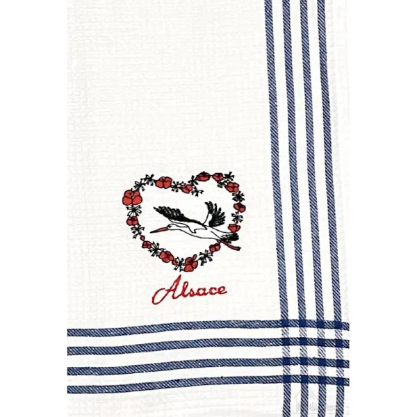 Torchon de Cuisine Nid d'Abeille brodé bleu Coeur de Cigogne