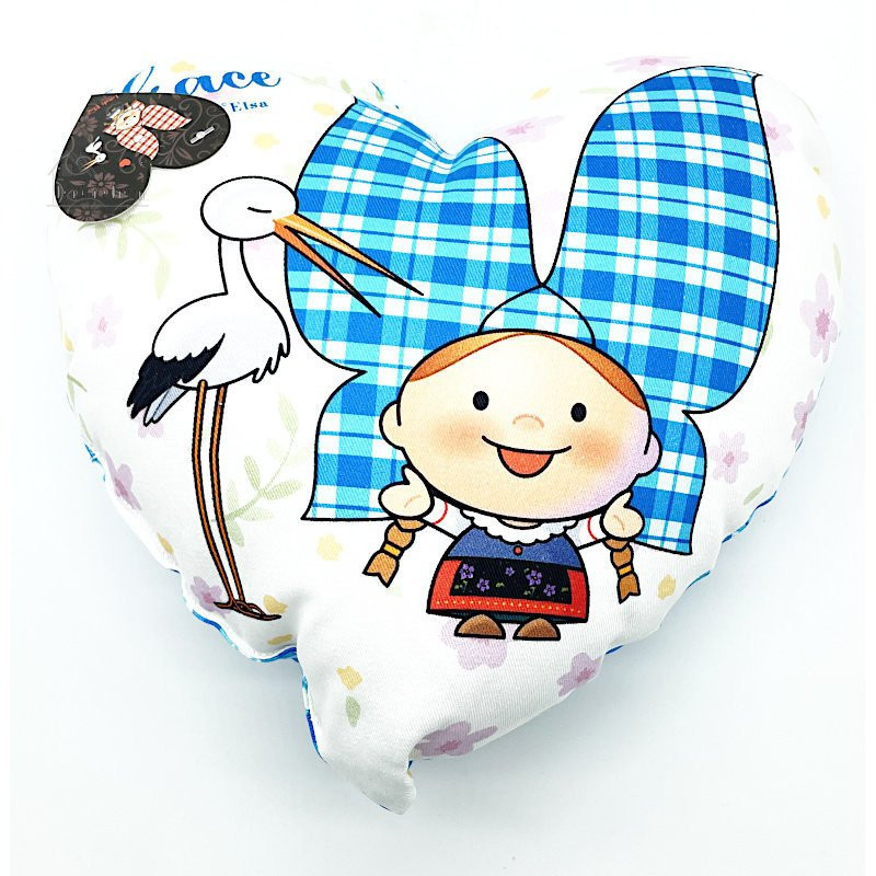 Coussin Coeur 28 cm Lovely Elsa rembourré Vichy bleu