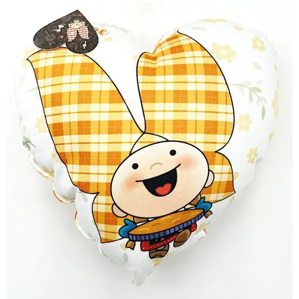 Coussin Coeur 28 cm Lovely Elsa rembourré Vichy orange