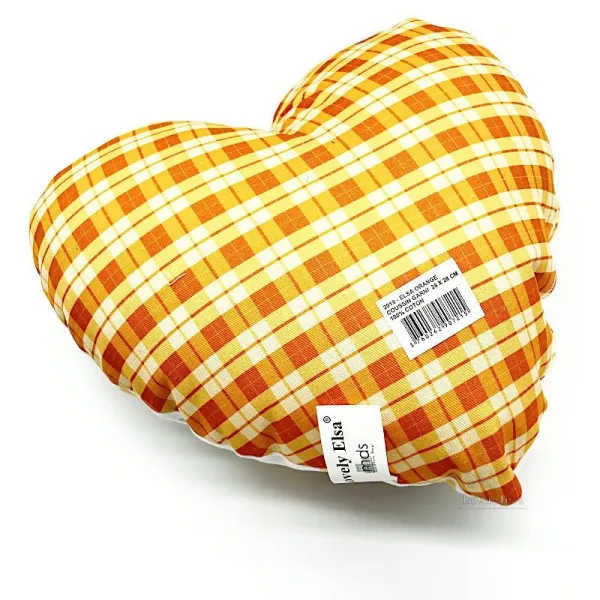 Coussin Coeur 28 cm Lovely Elsa rembourré Vichy orange