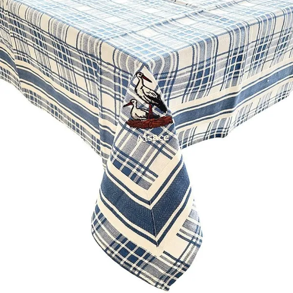 Square tablecloth 90 cm x 90 cm white tile and blue embroidered storks