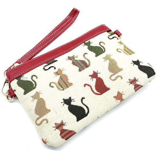 Ecru Handtasche Schulterriemen Muster Katzen in Farben
