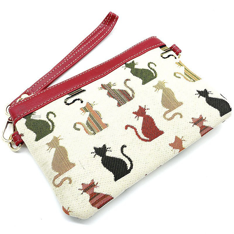 Ecru Handtasche Schulterriemen Muster Katzen in Farben