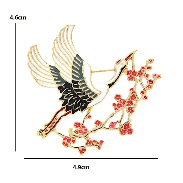 Broche dorée Fantaisie Cigogne en Vol peinture émaillée