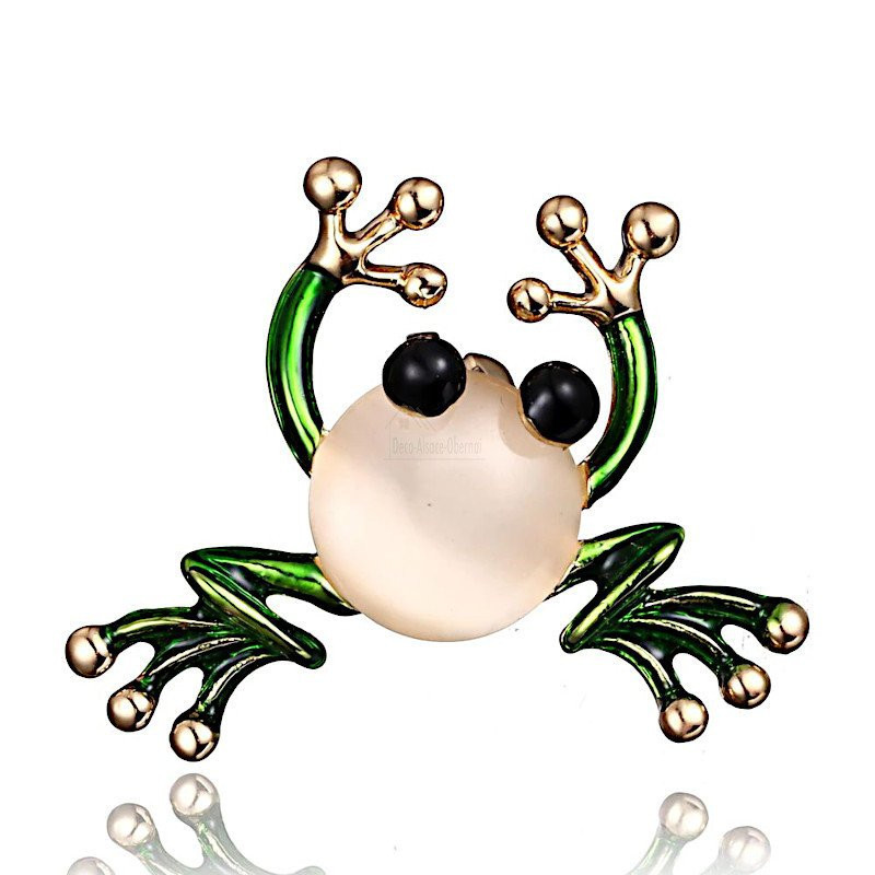 Broche dorée Fantaisie Grenouille avec Cristal et peinture émaillée