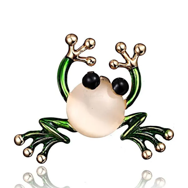 Broche dorée Fantaisie Grenouille avec Cristal et peinture émaillée