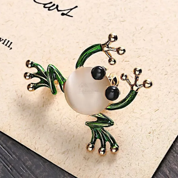 Broche dorée Fantaisie Grenouille avec Cristal et peinture émaillée
