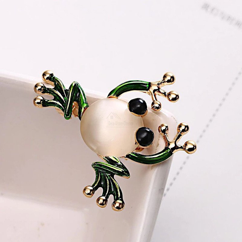 Broche dorée Fantaisie Grenouille avec Cristal et peinture émaillée