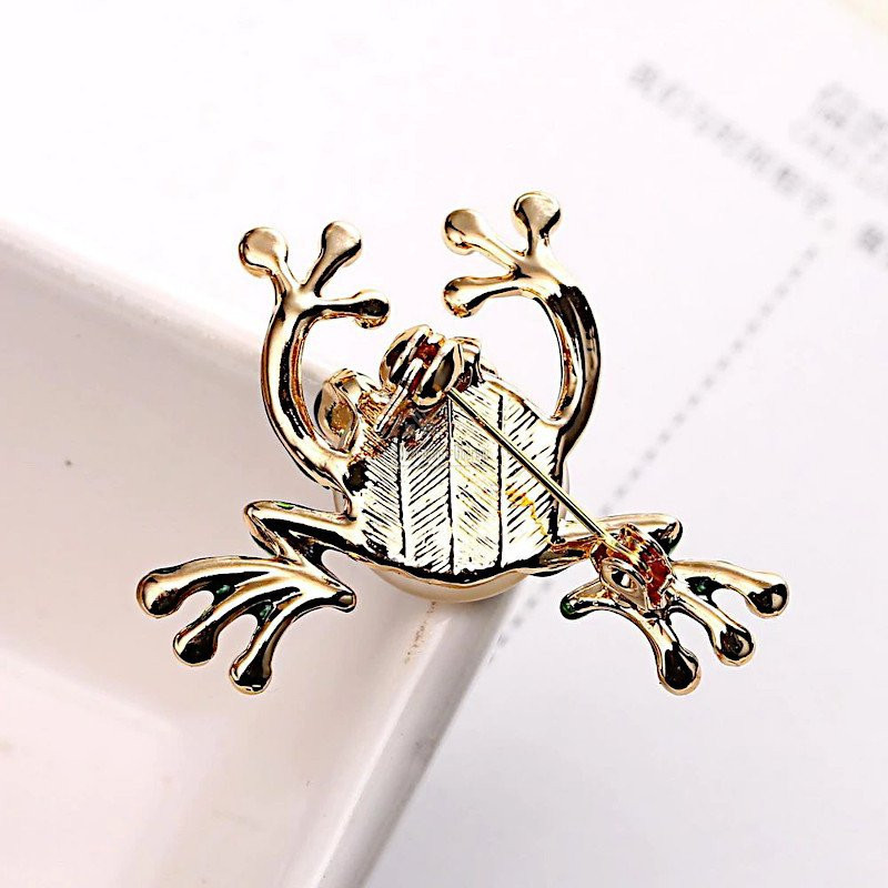 Broche dorée Fantaisie Grenouille avec Cristal et peinture émaillée