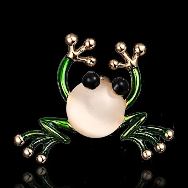 Broche dorée Fantaisie Grenouille avec Cristal et peinture émaillée