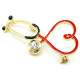 Broche dorée Fantaisie Stéthoscope avec Coeur Médecin sertie de Strass