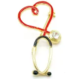 Golden Brooch Fancy Stethoscope with Doctor Heart set with Rhinestones
