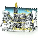 Magnet Décoratif Argenté Alsacienne et Cathédrale de Strasbourg